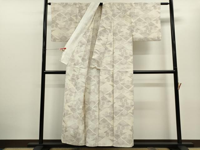平和屋着物▽本塩沢　単衣　幾何学模様　正絹　逸品　CABF3155ze