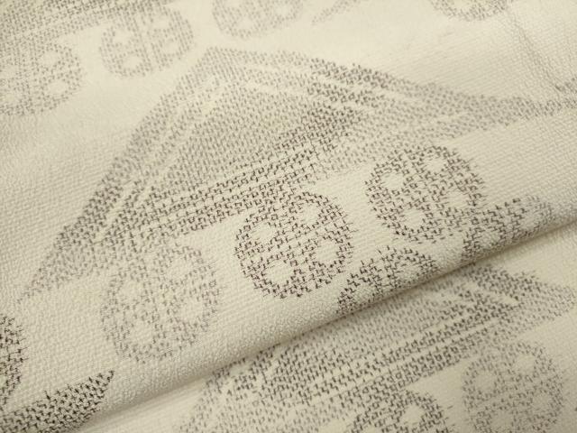 平和屋着物▽本塩沢　単衣　幾何学模様　正絹　逸品　CABF3155ze