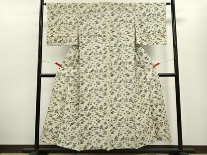 平和屋着物▽上質な小紋　単衣　型染め　吉祥枝花文　三越扱い　正絹　逸品　未使用　CABF3156ze