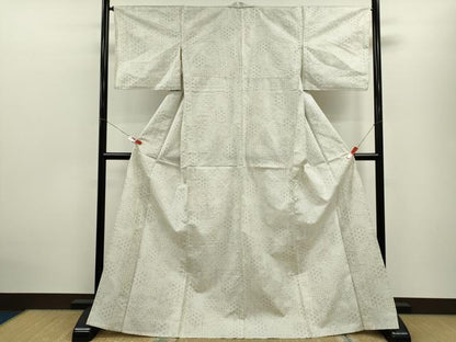 平和屋着物▽上質な紬　単衣　吉祥草花文　正絹　逸品　CABF3158ze