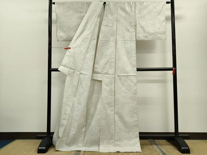 平和屋着物▽上質な紬　単衣　吉祥草花文　正絹　逸品　CABF3158ze