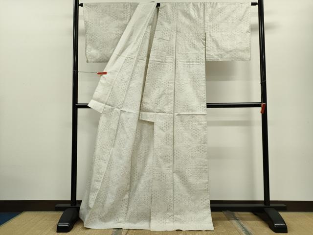 平和屋着物▽上質な紬　単衣　吉祥草花文　正絹　逸品　CABF3158ze