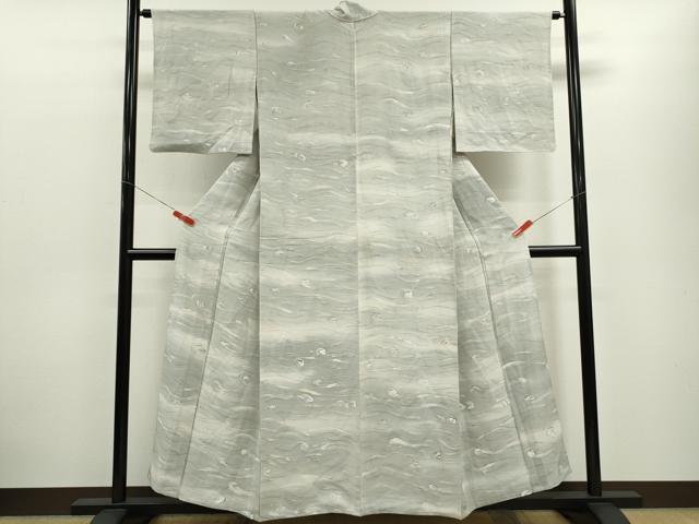 平和屋着物▽上質な小紋　単衣　手描き　墨流し文様　暈し染め　正絹　逸品　CABF3162ze