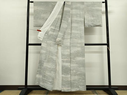 平和屋着物▽上質な小紋　単衣　手描き　墨流し文様　暈し染め　正絹　逸品　CABF3162ze