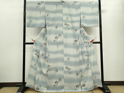 平和屋着物▽小紋　単衣　草花文　暈し染め　さんび謹製　洗える着物　CABF3166ze