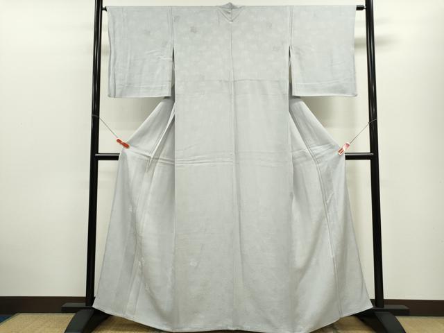 平和屋着物▽上質な色無地　単衣　桐唐草地紋　白鼠色　高島屋扱い　正絹　逸品　CABF3167ze