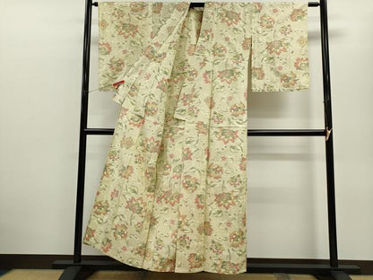平和屋着物▽上質な紬　単衣　更紗花唐草文　正絹　逸品　CABF3168ze