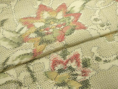 平和屋着物▽上質な紬　単衣　更紗花唐草文　正絹　逸品　CABF3168ze