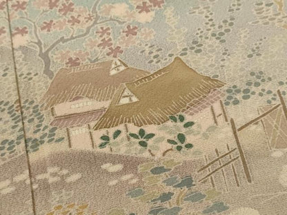 平和屋着物▽訪問着　単衣　風景文　暈し染め　正絹　逸品　CABF3169ze