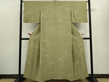平和屋着物▽上質な小紋　単衣　立波枝花文　金彩　正絹　逸品　CABF3170ze