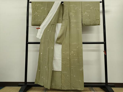 平和屋着物▽上質な小紋　単衣　立波枝花文　金彩　正絹　逸品　CABF3170ze