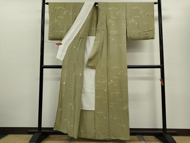 平和屋着物▽上質な小紋　単衣　立波枝花文　金彩　正絹　逸品　CABF3170ze