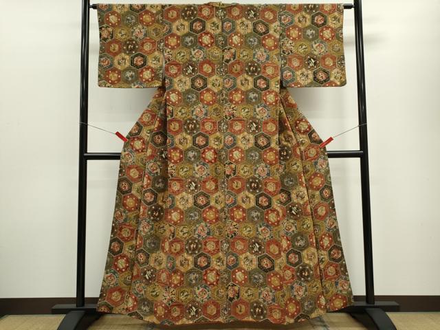 平和屋着物▽上質な小紋　単衣　花鳥文　正絹　逸品　AABE5194jh 平和屋着物▽上質な小紋 単衣 更紗花鳥文 暈し染め 金彩 正絹 逸品