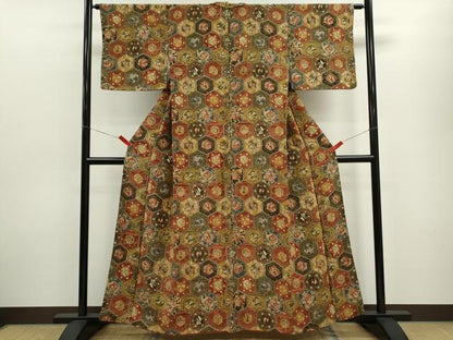 平和屋着物■上質な小紋　亀甲花鳥文　正絹　逸品　CABF3174ze