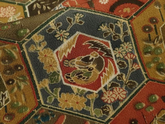 平和屋着物■上質な小紋　亀甲花鳥文　正絹　逸品　CABF3174ze