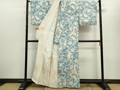 平和屋着物■上質な小紋 絞り 花唐草文 正絹 逸品 CABF3182ze