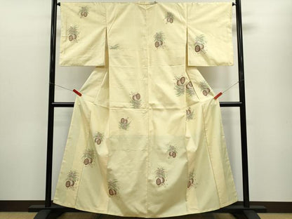 平和屋着物■京の名門・菱屋六右ェ門 紬 刺繍 花車文 正絹 逸品 CABF3190ze
