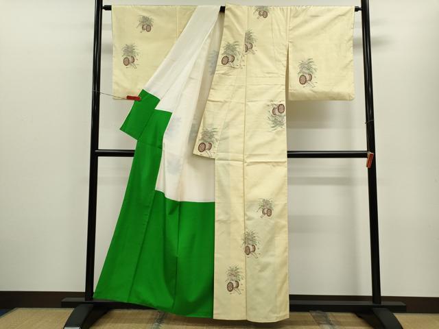 平和屋着物■京の名門・菱屋六右ェ門 紬 刺繍 花車文 正絹 逸品 CABF3190ze