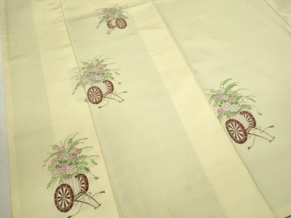平和屋着物■京の名門・菱屋六右ェ門 紬 刺繍 花車文 正絹 逸品 CABF3190ze