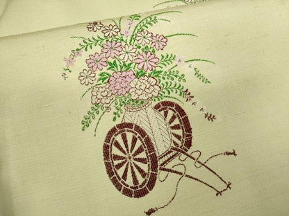 平和屋着物■京の名門・菱屋六右ェ門 紬 刺繍 花車文 正絹 逸品 CABF3190ze