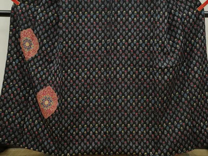 平和屋着物■訪問着 正倉院草花文 黒地 正絹 逸品 CABF3191ze