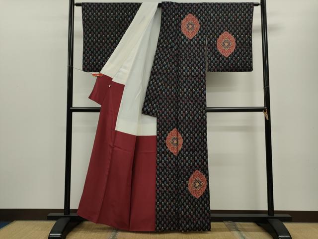 平和屋着物■訪問着 正倉院草花文 黒地 正絹 逸品 CABF3191ze