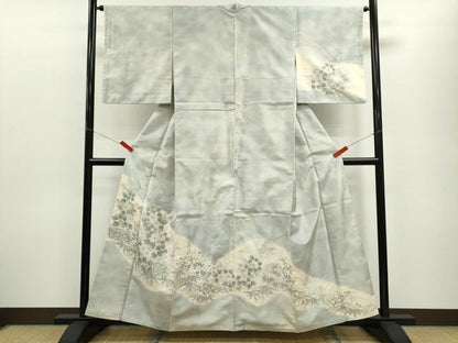 平和屋着物■訪問着 紬地 手描き 霞草花文 正絹 逸品 CABF3192ze