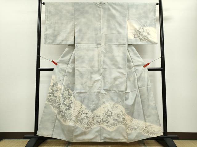 平和屋着物■訪問着 紬地 手描き 霞草花文 正絹 逸品 CABF3192ze
