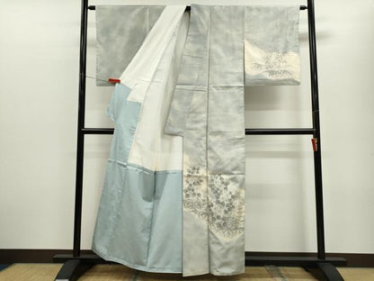 平和屋着物■訪問着 紬地 手描き 霞草花文 正絹 逸品 CABF3192ze