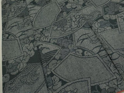 平和屋着物■上質な紬　地紙重ね立波草花文　正絹　逸品　CABF3194ze