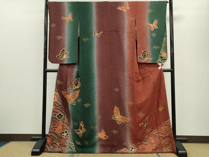 平和屋着物■訪問着 駒刺繍 立波舞蝶花文 暈し染め 金彩 正絹 逸品 CABF3198ze