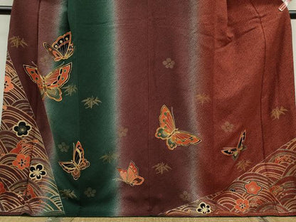 平和屋着物■訪問着 駒刺繍 立波舞蝶花文 暈し染め 金彩 正絹 逸品 CABF3198ze