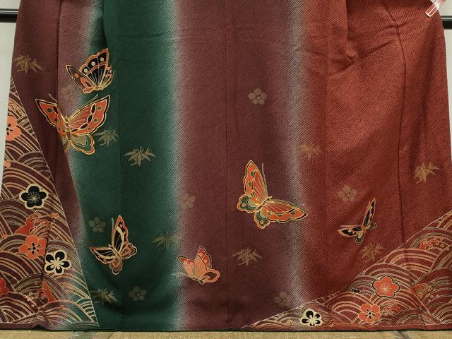 平和屋着物■訪問着 駒刺繍 立波舞蝶花文 暈し染め 金彩 正絹 逸品 CABF3198ze
