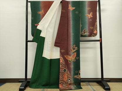 平和屋着物■訪問着 駒刺繍 立波舞蝶花文 暈し染め 金彩 正絹 逸品 CABF3198ze