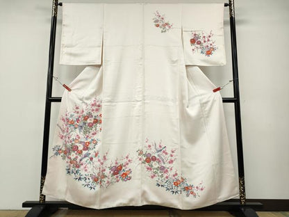 平和屋着物●訪問着　友禅　休み鳥枝葉文　正絹　逸品　CABF3215ut