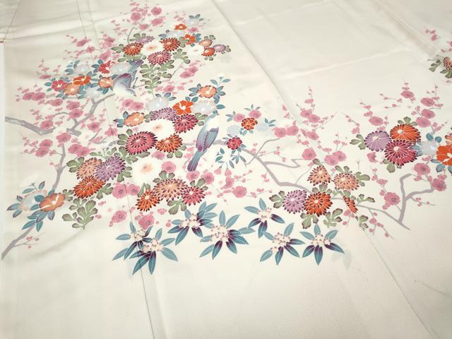 平和屋着物●訪問着　友禅　休み鳥枝葉文　正絹　逸品　CABF3215ut