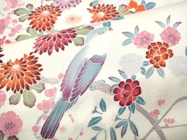 平和屋着物●訪問着　友禅　休み鳥枝葉文　正絹　逸品　CABF3215ut