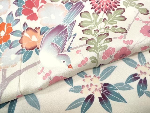 平和屋着物●訪問着　友禅　休み鳥枝葉文　正絹　逸品　CABF3215ut
