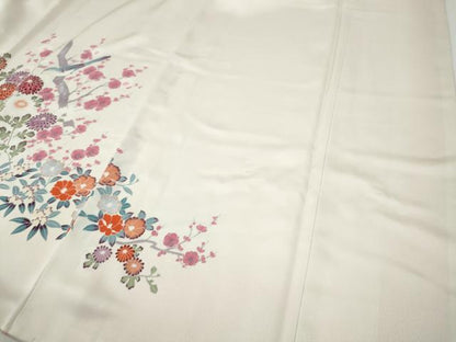 平和屋着物●訪問着　友禅　休み鳥枝葉文　正絹　逸品　CABF3215ut