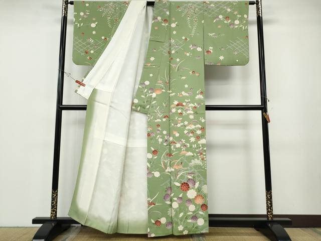 平和屋着物●訪問着　草花文　鬼しぼ縮緬　正絹　逸品　CABF3216ut 平和屋着物○訪問着 草花文 鬼しぼ縮緬 正絹 逸品 CABF3216ut