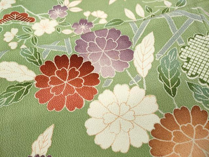 平和屋着物●訪問着　草花文　鬼しぼ縮緬　正絹　逸品　CABF3216ut