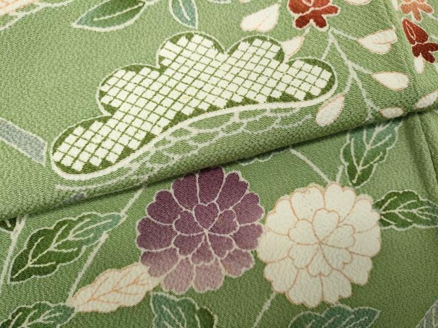平和屋着物○訪問着 草花文 鬼しぼ縮緬 正絹 逸品 CABF3216ut