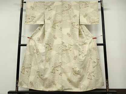 平和屋着物●本場結城紬　重要無形文化財　100亀甲　地紙風景花文　正絹　逸品　CABF3218ut