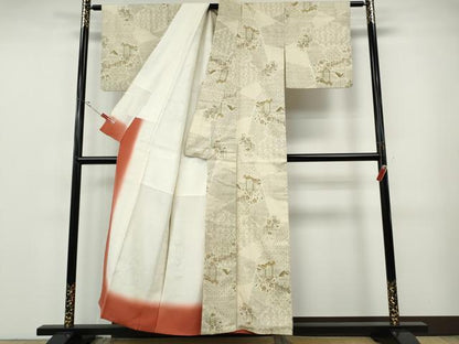 平和屋着物●本場結城紬　重要無形文化財　100亀甲　地紙風景花文　正絹　逸品　CABF3218ut