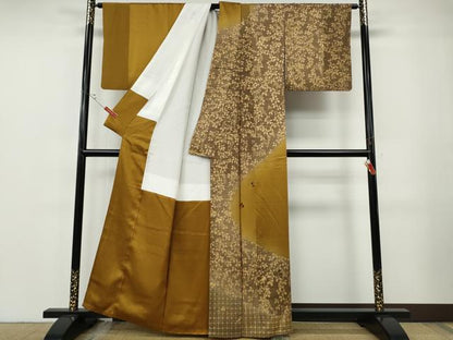 平和屋着物●訪問着　駒刺繍　枝葉文　暈し染め　金彩　正絹　逸品　CABF3219ut