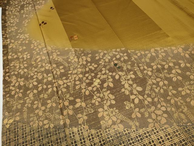 平和屋着物○訪問着 駒刺繍 枝葉文 暈し染め 金彩 正絹 逸品
