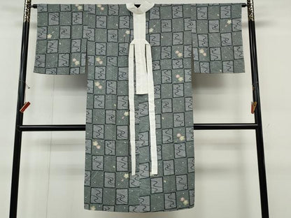 平和屋着物●長襦袢　無双仕立て　市松流水舞桜文　洗える着物　CABF3222ut