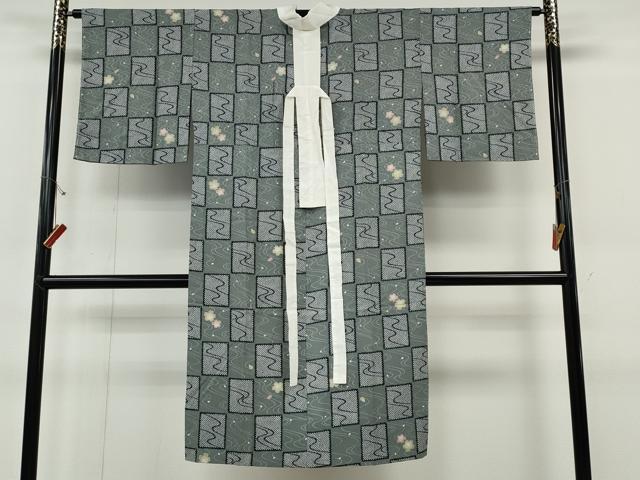 平和屋着物●長襦袢　無双仕立て　市松流水舞桜文　洗える着物　CABF3222ut