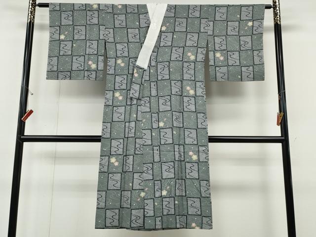 平和屋着物●長襦袢　無双仕立て　市松流水舞桜文　洗える着物　CABF3222ut