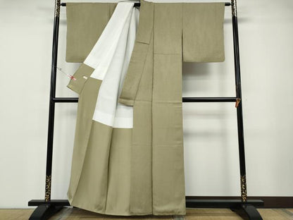 平和屋着物●上質な色無地　枝地紋　白橡色　正絹　逸品　CABF3234ut
